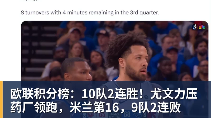 pg电子官网欧联积分榜：10队2连胜！尤文力压药厂领跑，米兰第16，9队2连败